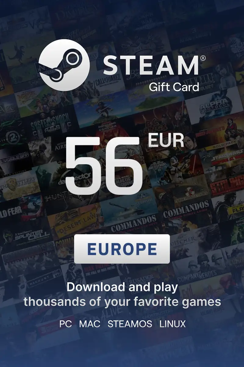 Steam Wallet 56 EUR Gift Card (Europe) - Digital Key
