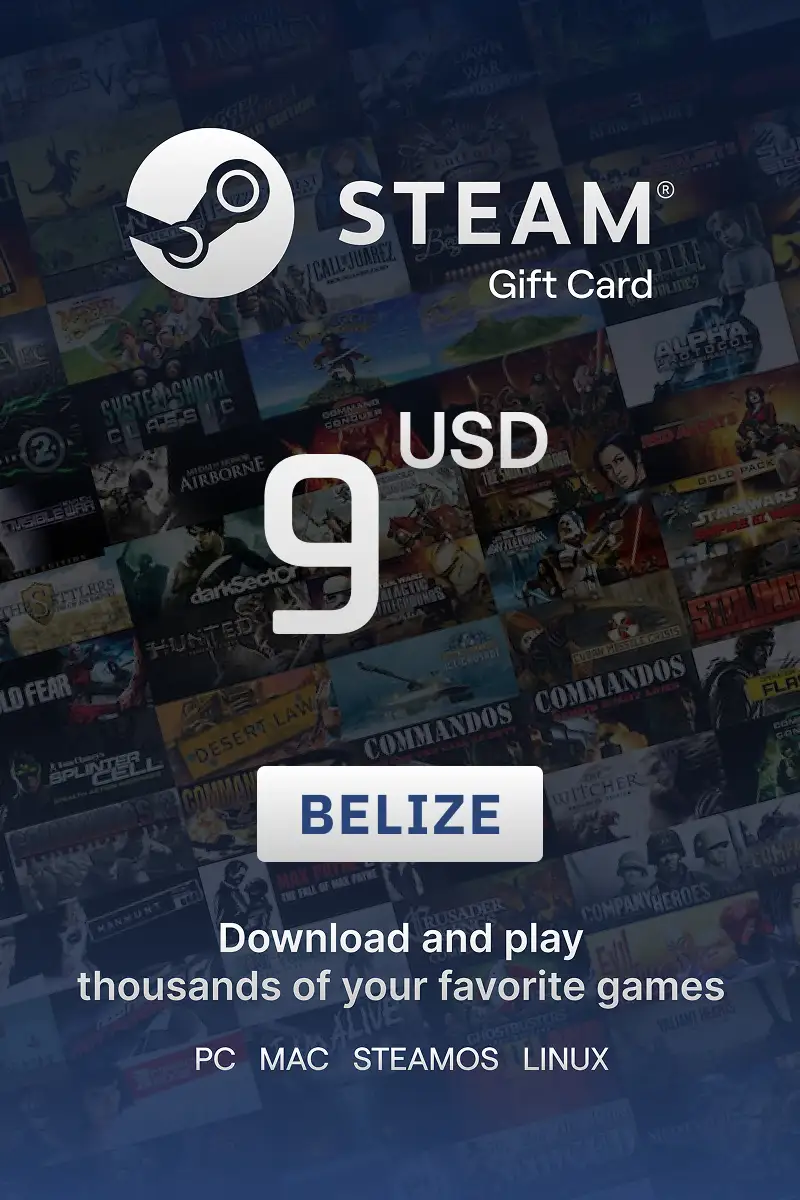 Steam Wallet 9 USD Gift Card (Belize) - Digital Key