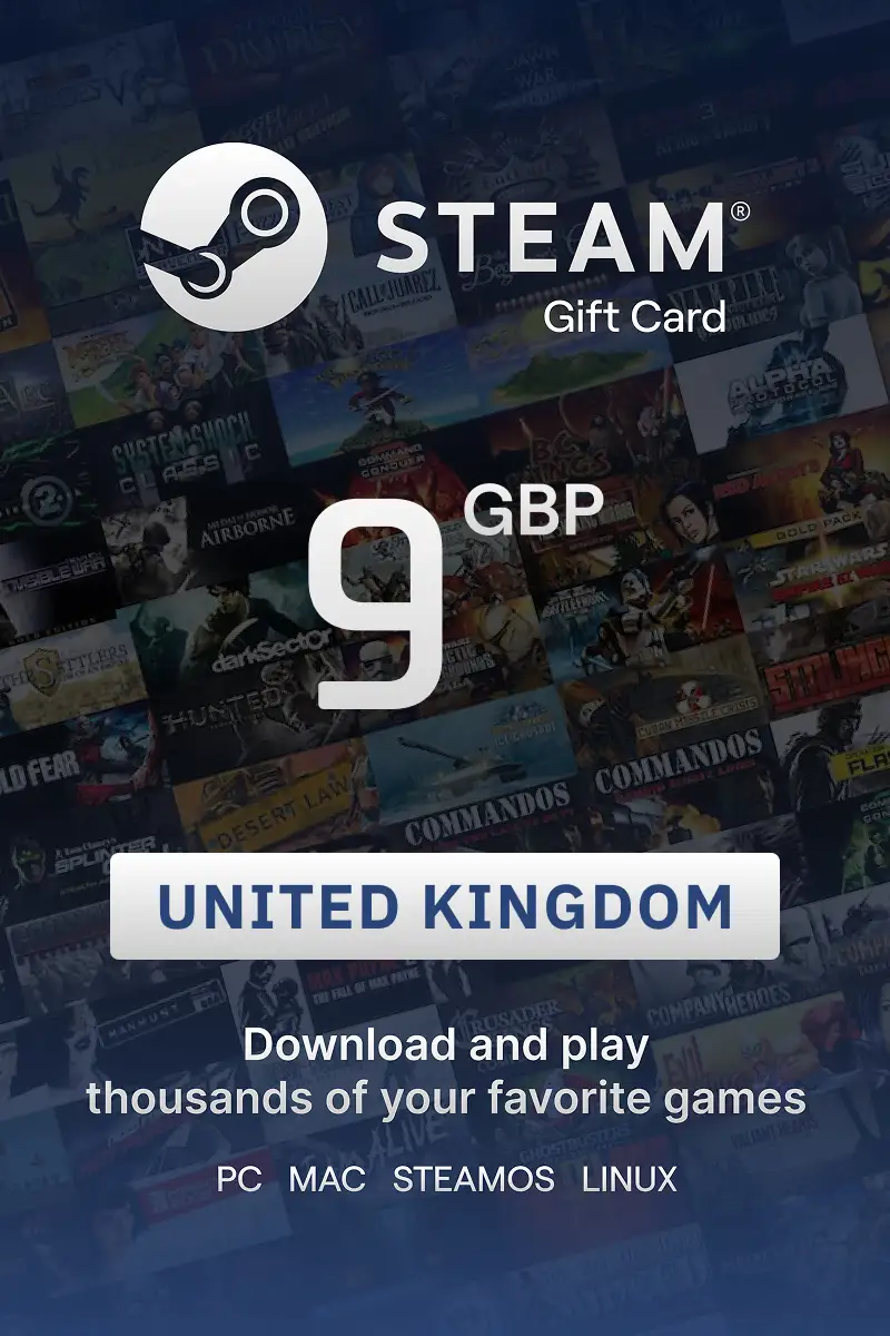 Steam Wallet 9 GBP Gift Card (United Kingdom) - Digital Key
