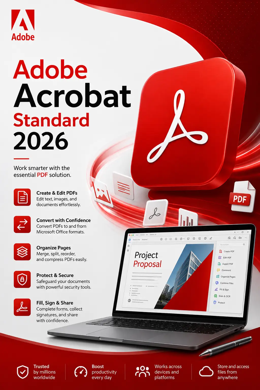 Adobe Acrobat Standard 2026 (Global) (PC / Mac / Android / iOS) 2 Devices 3 Months - Digital Key