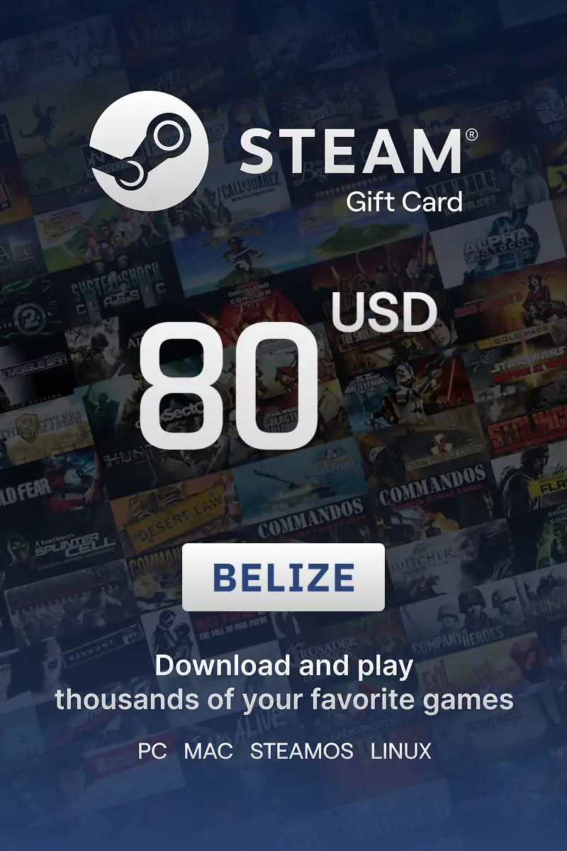 Steam Wallet 80 USD Gift Card (Belize) - Digital Key