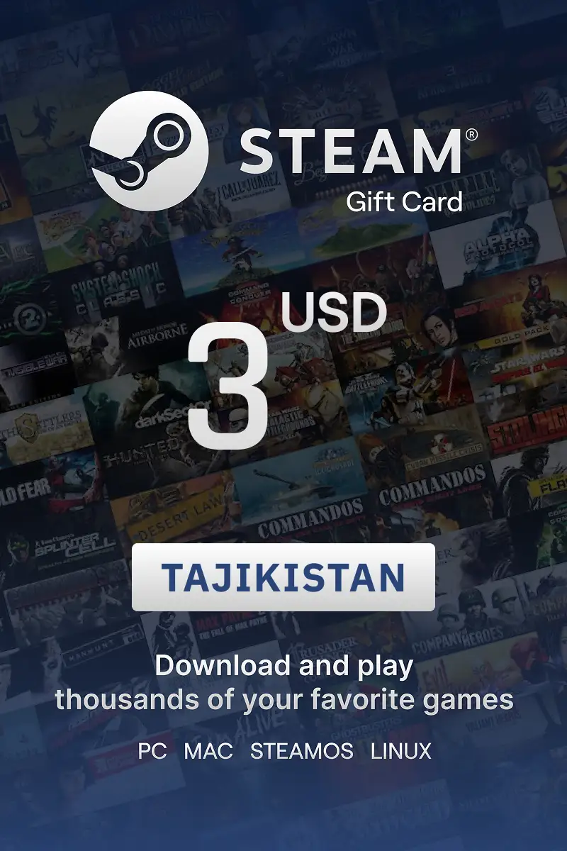Steam Wallet 3 USD Gift Card (Tajikistan) - Digital Key
