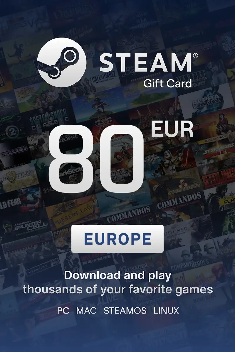 Steam Wallet 80 EUR Gift Card (Europe) - Digital Key