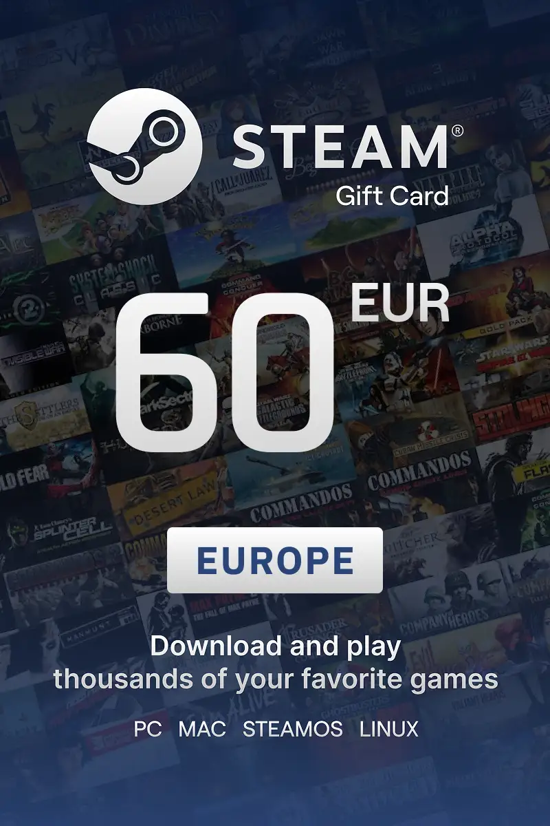 Steam Wallet 60 EUR Gift Card (Europe) - Digital Key