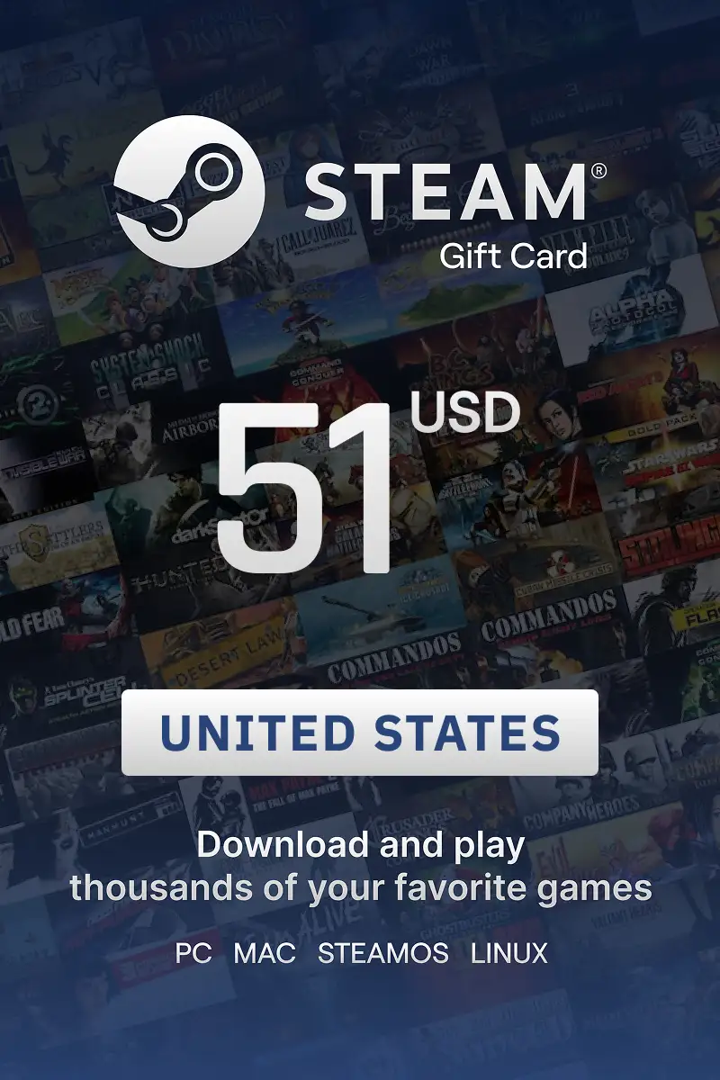 Steam Wallet 51 USD Gift Card (United States) - Digital Key