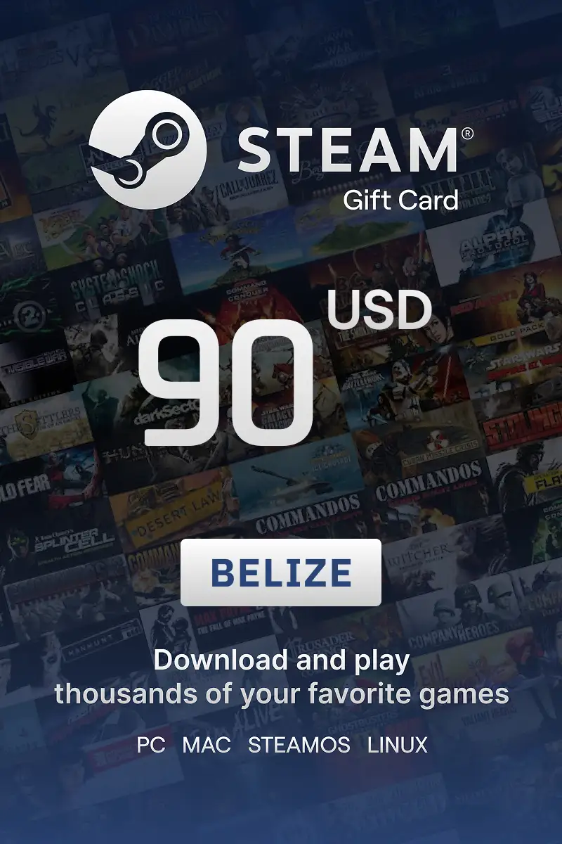 Steam Wallet 90 USD Gift Card (Belize) - Digital Key