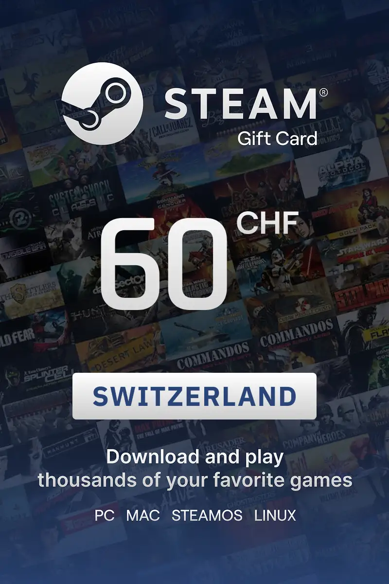 Steam Wallet 60 CHF Gift Card (Switzerland) - Digital key