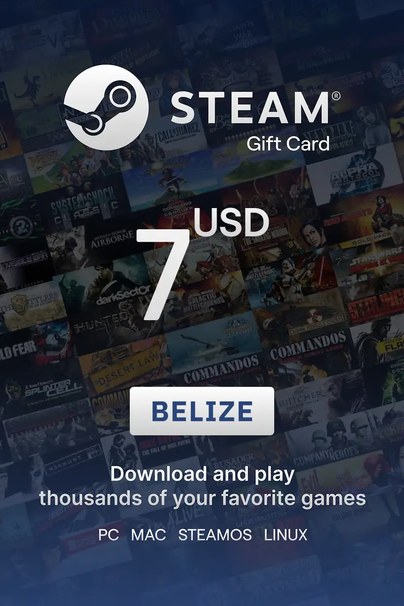 Steam Wallet 7 USD Gift Card (Belize) - Digital Key