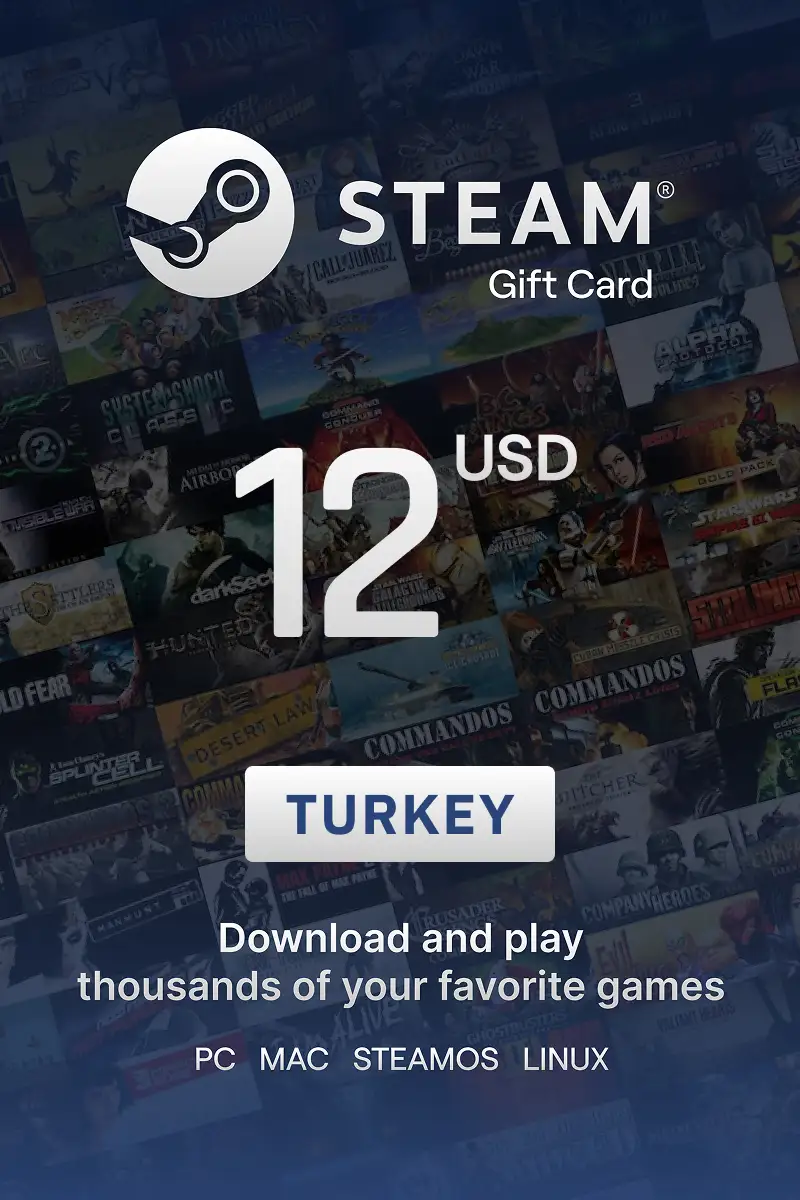 Steam Wallet 12 USD Gift Card (Turkey) - Digital Key