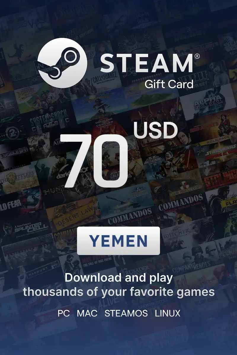 Steam Wallet 70 USD Gift Card (Yemen) - Digital Key