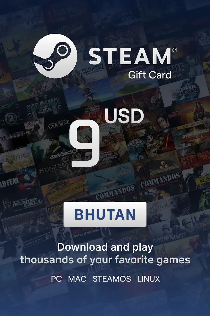 Steam Wallet 9 USD Gift card (Bhutan) - Digital Key