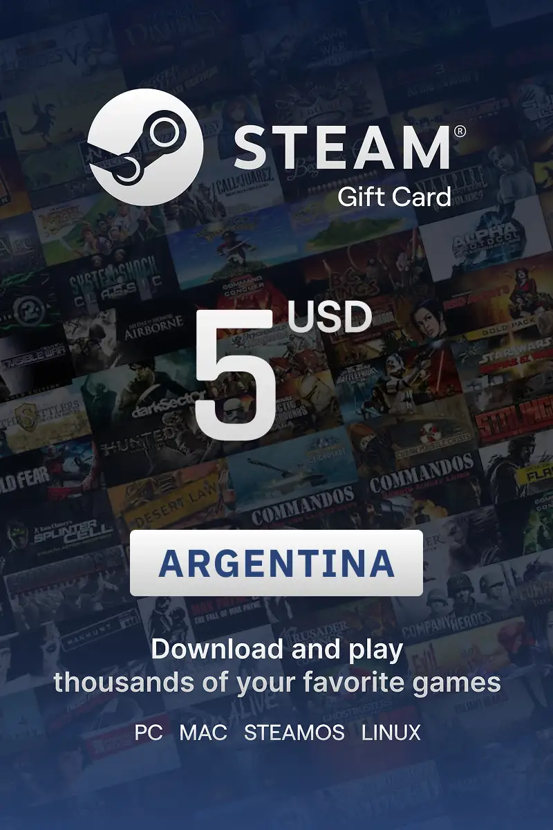 Steam Wallet 5 USD Gift Card (Argentina) - Digital Key