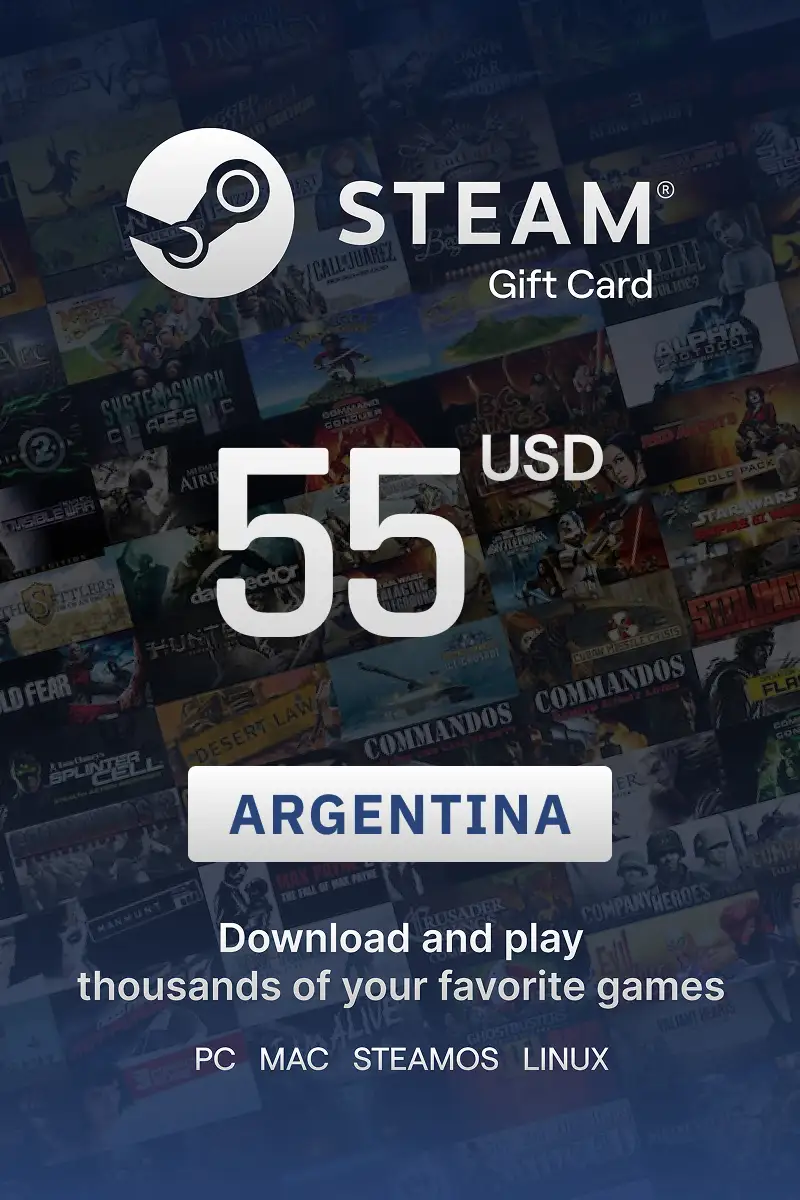 Steam Wallet 55 USD Gift Card (Argentina) - Digital Key