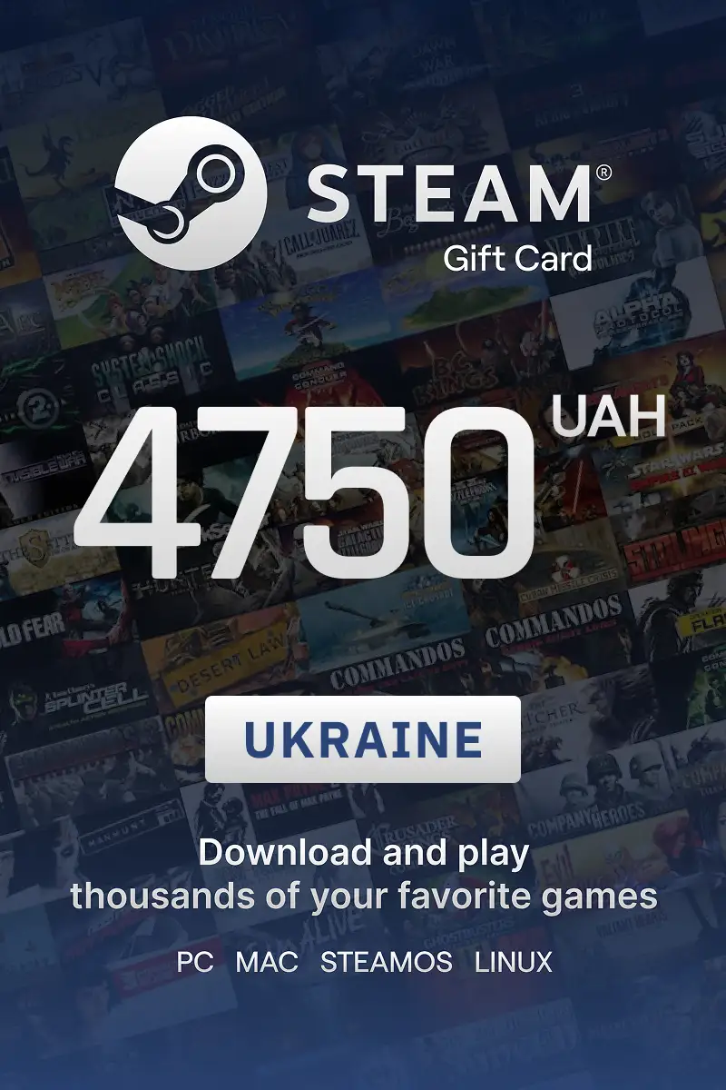 Steam Wallet 4750 UAH Gift Card (Ukraine) - Digital Key