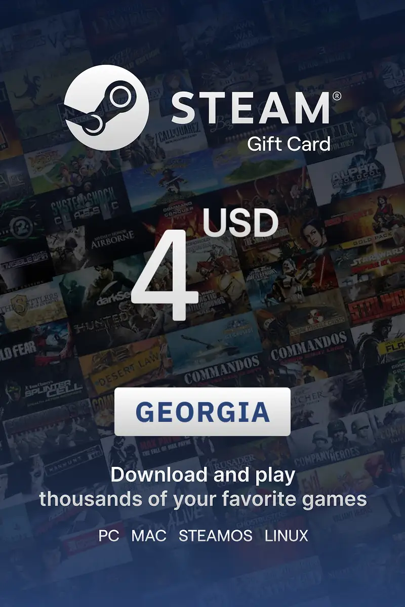 Steam Wallet 4 USD Gift Card (Georgia) - Digital Key