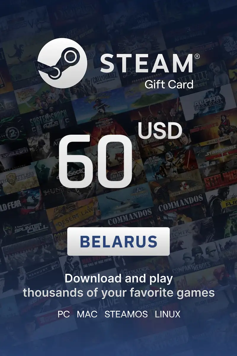 Steam Wallet 60 USD Gift Card (Belarus) - Digital Key
