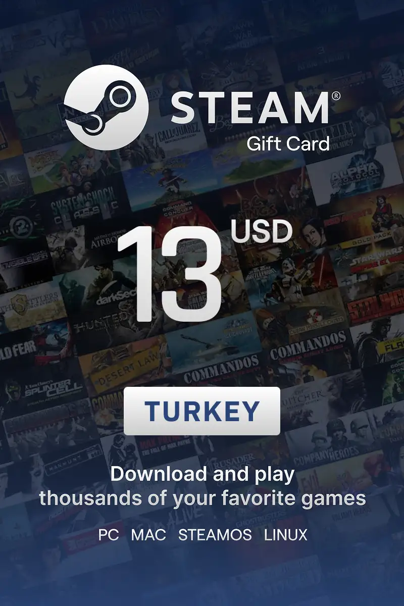 Steam Wallet 13 USD Gift Card (Turkey) - Digital Key
