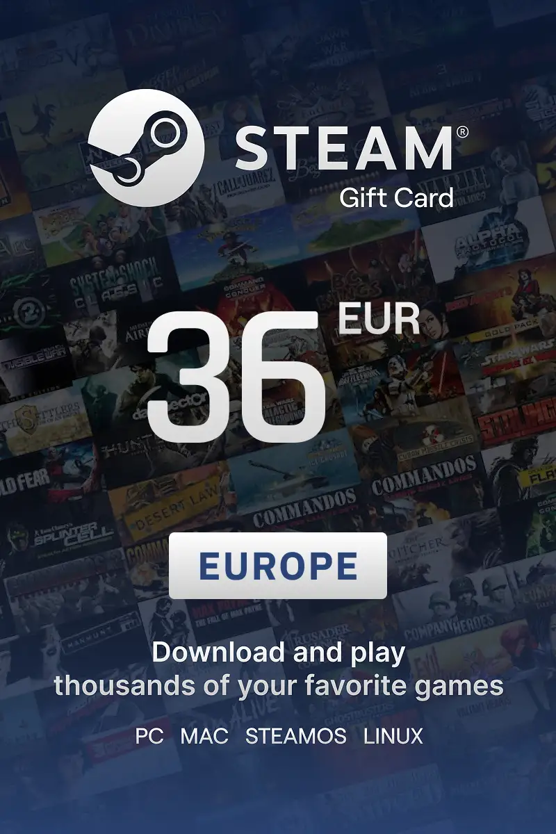 Steam Wallet 36 EUR Gift Card (Europe) - Digital Key
