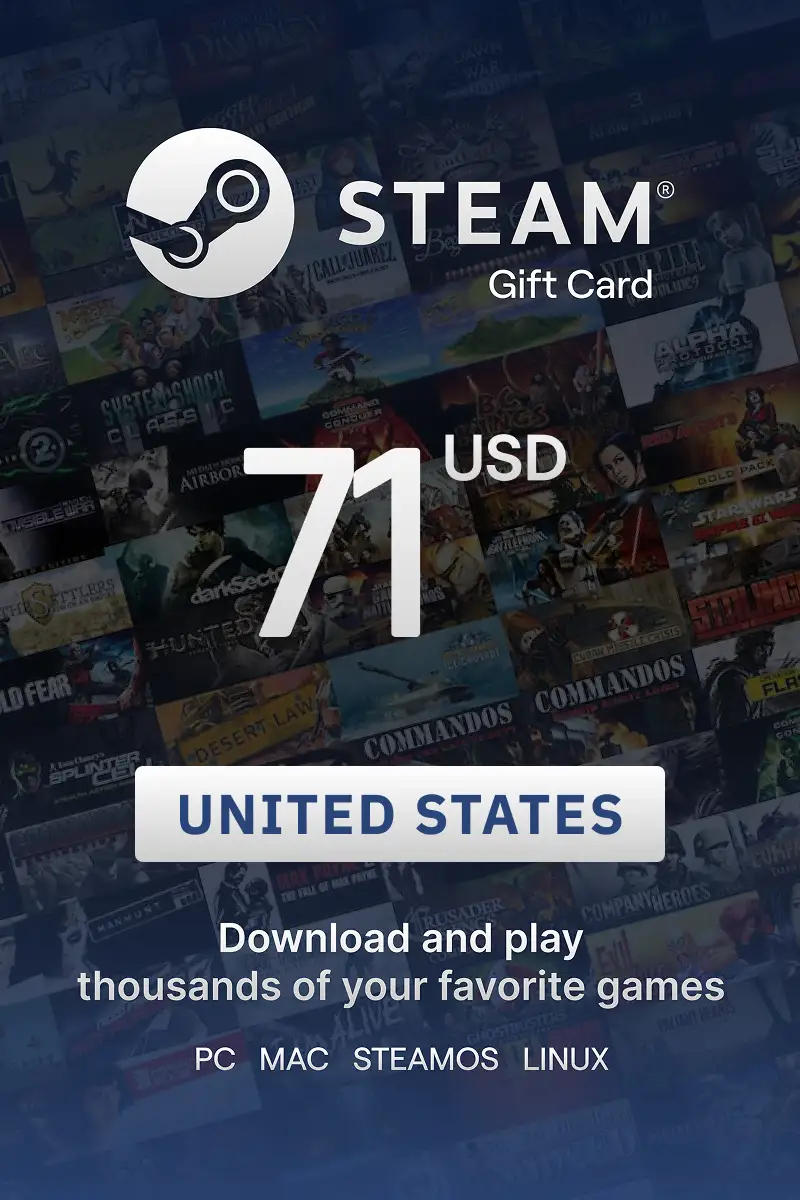 Steam Wallet 71 USD Gift Card (United States) - Digital Key
