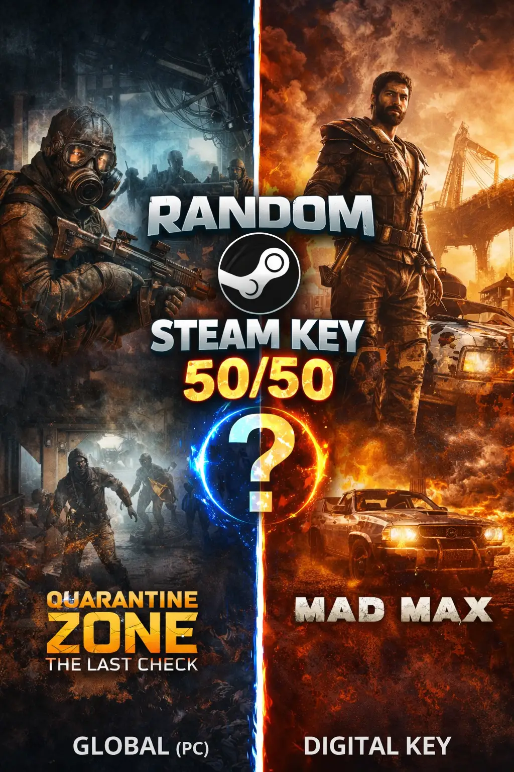 Random Steam Key – 50/50 (Quarantine Zone - The Last Check / Mad Max) (Global) (PC) - Steam - Digital Key