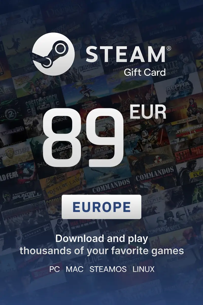 Steam Wallet 89 EUR Gift Card (Europe) - Digital Key