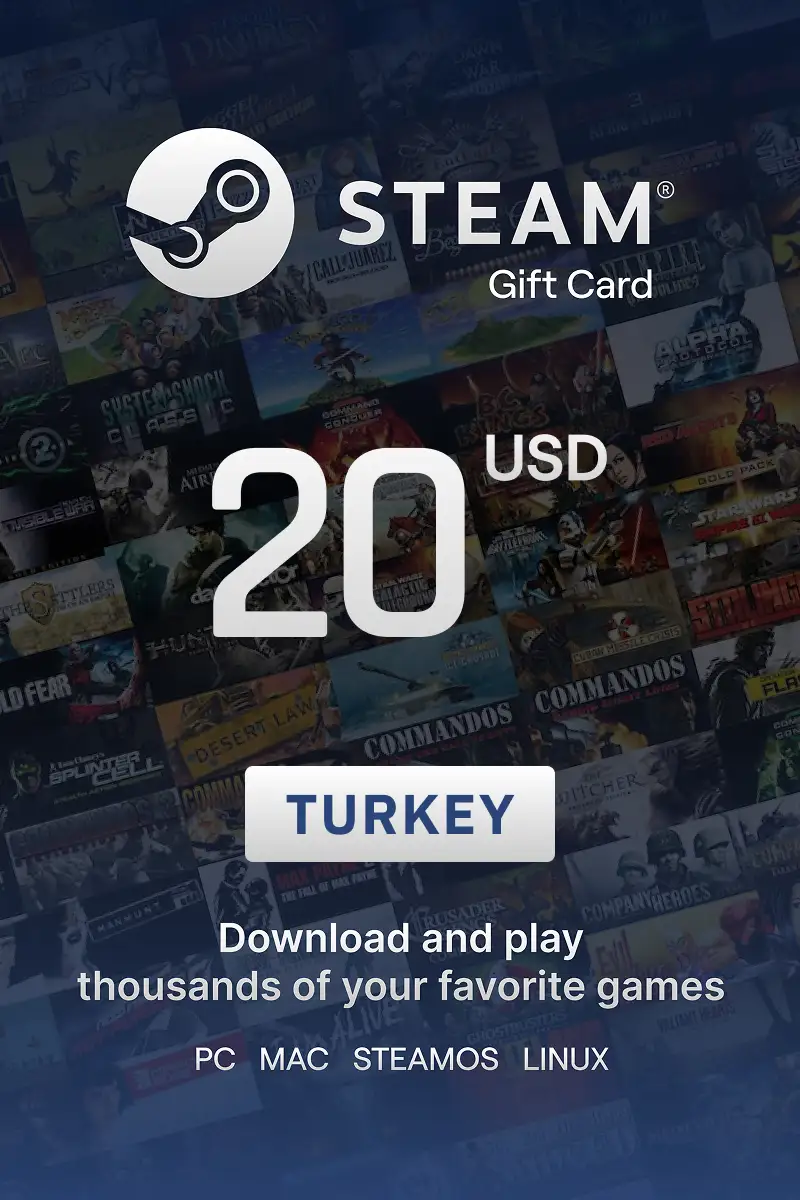 Steam Wallet 20 USD Gift Card (Turkey) - Digital Key