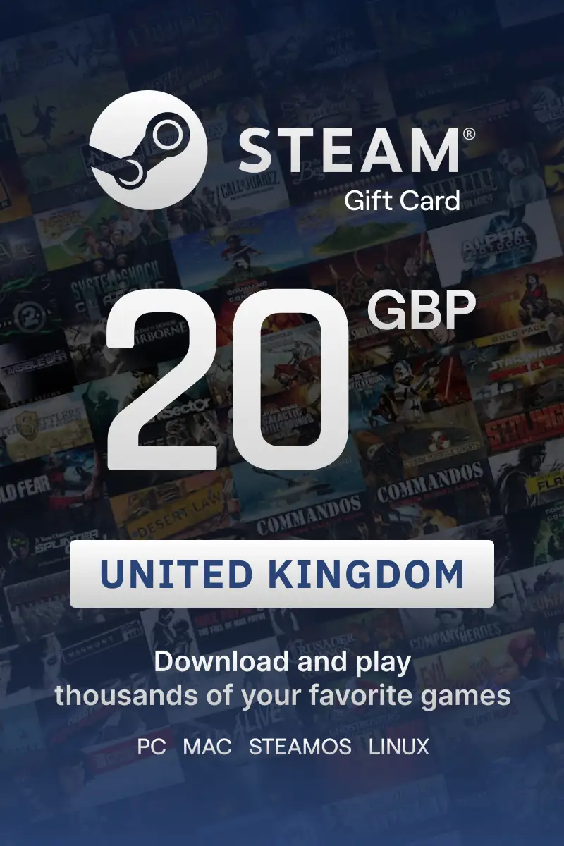 Steam Wallet 20 GBP Gift Card (United Kingdom) - Digital Key