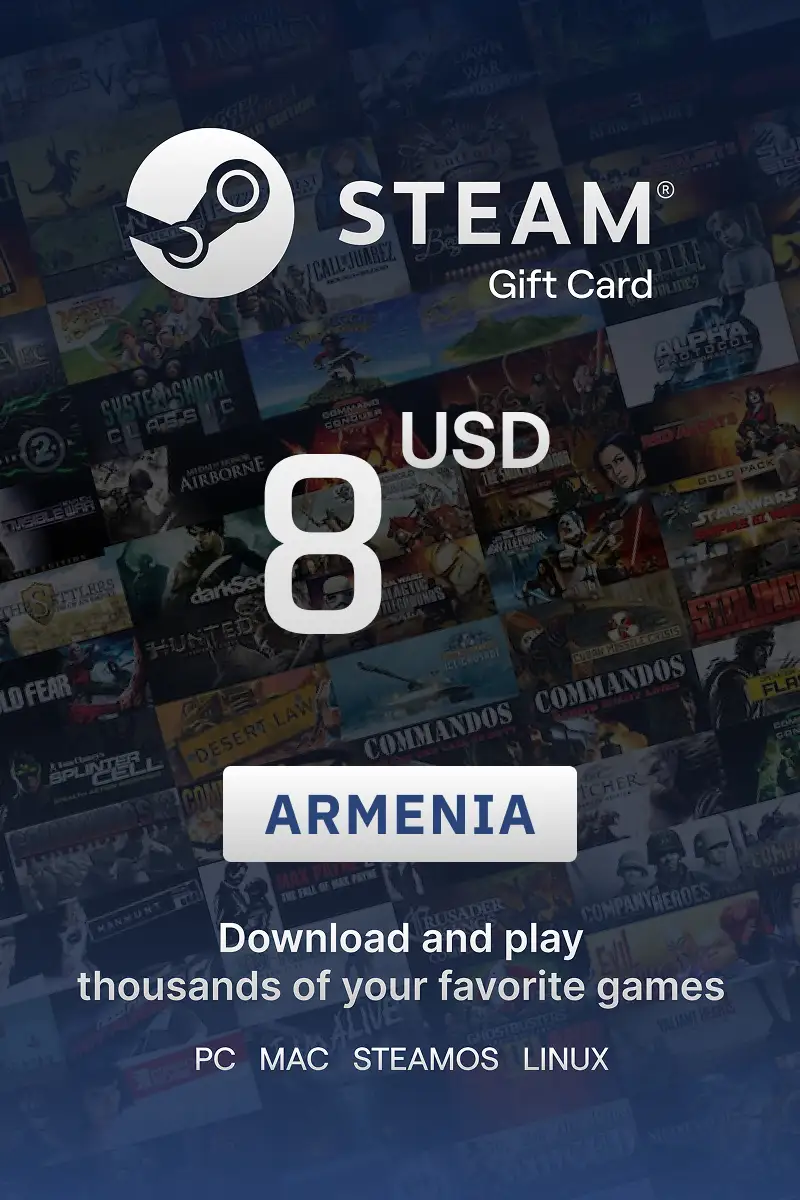 Steam Wallet 8 USD Gift Card (Armenia) - Digital Key